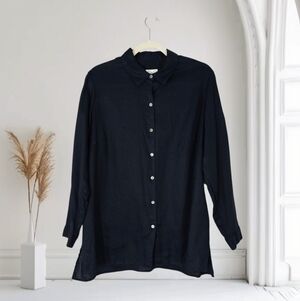 J. Jill Love Linen Black Button-Up Essential Shirt Size 1X